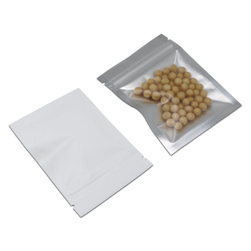 PABCK 100 Pcs 2.9x3.9inch (2.5x2.7inch inside size) Matte White Front Window Resealable Foil Zipper Lock Pouch for Zip Reclosable Lock Food Storage Bags Heat Seal Pouch Airtight Edible Grocery Pack - Image 1