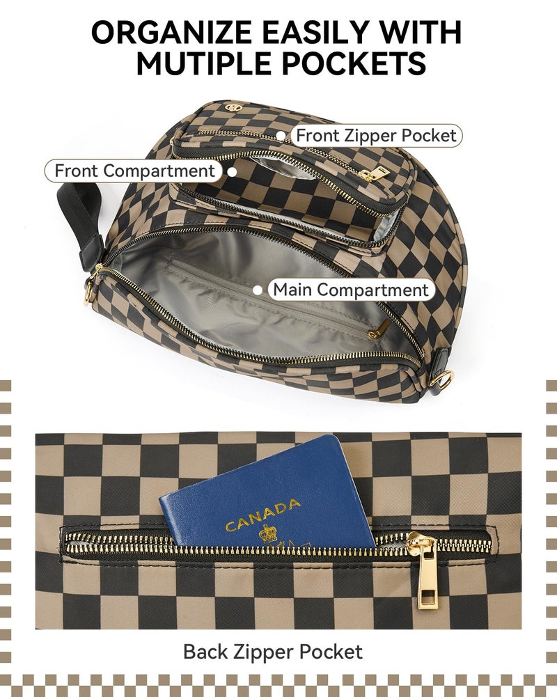BOSTANTEN Crossbody Bags for Women Cross Body Purse Checkered Bum Bag, Large Diaper Purse for Moms, Perfect for Work/Travel - Image 4