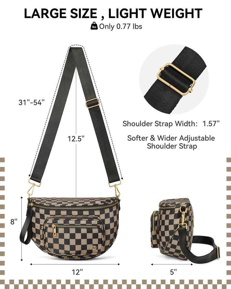 BOSTANTEN Crossbody Bags for Women Cross Body Purse Checkered Bum Bag, Large Diaper Purse for Moms, Perfect for Work/Travel - Image 3