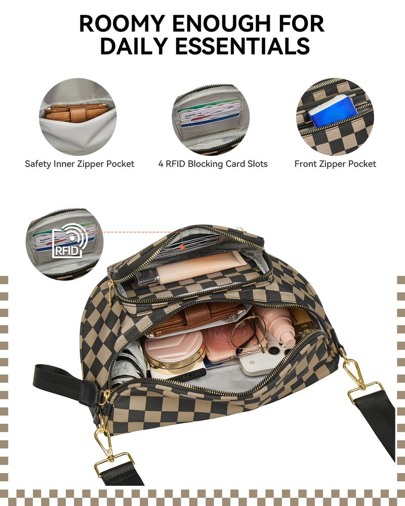 BOSTANTEN Crossbody Bags for Women Cross Body Purse Checkered Bum Bag, Large Diaper Purse for Moms, Perfect for Work/Travel - Image 5