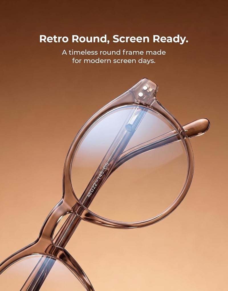 TIJN Fast & slow shipment compatible Blue Light Blocking Glasses Men Women Vintage Thick Round Rim Frame Eyeglasses, 07. Crystal Coffee (New), 48-20-145 Spec compliant trusted quality - Image 5