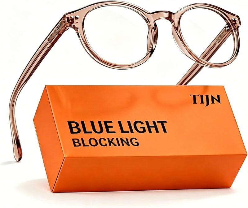 TIJN Fast & slow shipment compatible Blue Light Blocking Glasses Men Women Vintage Thick Round Rim Frame Eyeglasses, 07. Crystal Coffee (New), 48-20-145 Spec compliant trusted quality - Image 1