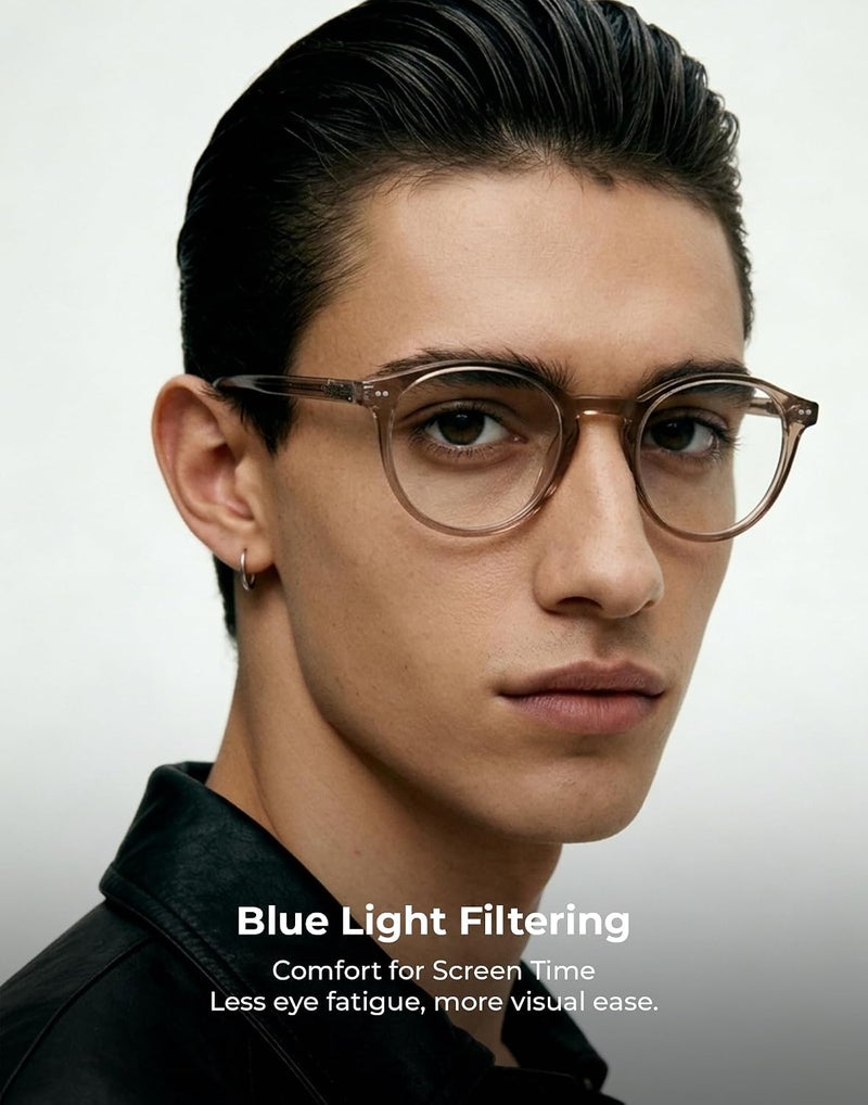 TIJN Fast & slow shipment compatible Blue Light Blocking Glasses Men Women Vintage Thick Round Rim Frame Eyeglasses, 07. Crystal Coffee (New), 48-20-145 Spec compliant trusted quality - Image 2
