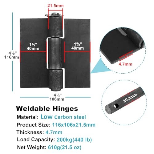 MOUNTAIN_ARK 4 Pack 4-1/2" x 4-1/4" Weldable Door Hinges, Heavy Duty Metal Weld On Gate Hinges for Trailer Ramp Garage, 4.7 mm Thick - Image 2