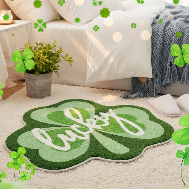 St Patricks Day Bathroom Rug Lucky Green Shamrocks Rugs Washable Irish Four Leaf Non Slip Mat Soft Cashmere St Patricks Day Rug for Bathroom Living Room Kitchen Decorations - Image 3