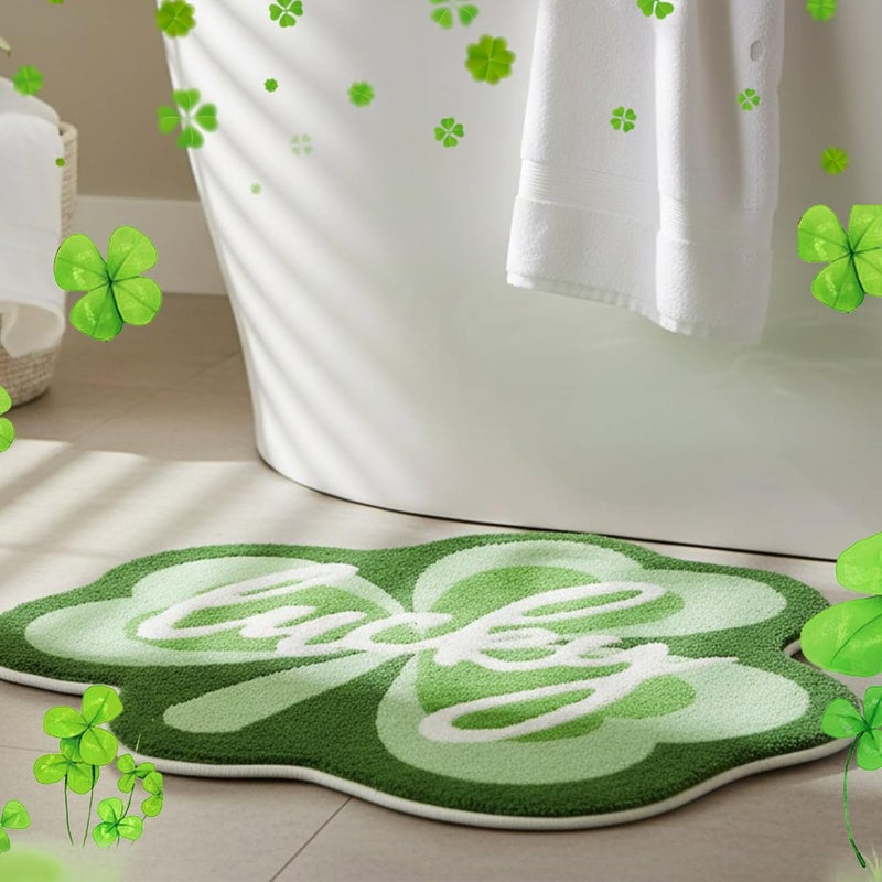 St Patricks Day Bathroom Rug Lucky Green Shamrocks Rugs Washable Irish Four Leaf Non Slip Mat Soft Cashmere St Patricks Day Rug for Bathroom Living Room Kitchen Decorations - Image 4