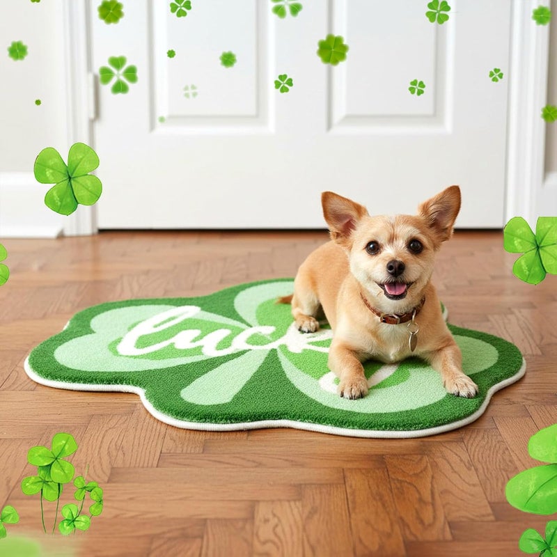 St Patricks Day Bathroom Rug Lucky Green Shamrocks Rugs Washable Irish Four Leaf Non Slip Mat Soft Cashmere St Patricks Day Rug for Bathroom Living Room Kitchen Decorations - Image 5