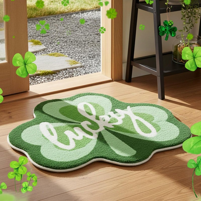 St Patricks Day Bathroom Rug Lucky Green Shamrocks Rugs Washable Irish Four Leaf Non Slip Mat Soft Cashmere St Patricks Day Rug for Bathroom Living Room Kitchen Decorations - Image 2