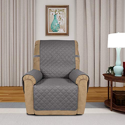 PureFit Reversible Quilted Sofa Cover, Water Resistant Slipcover Furniture Protector, Washable Couch Cover with Non Slip and Elastic Straps for Kids, Dogs, Pets (Small Recliner, Gray/Light Gray) - Image 2