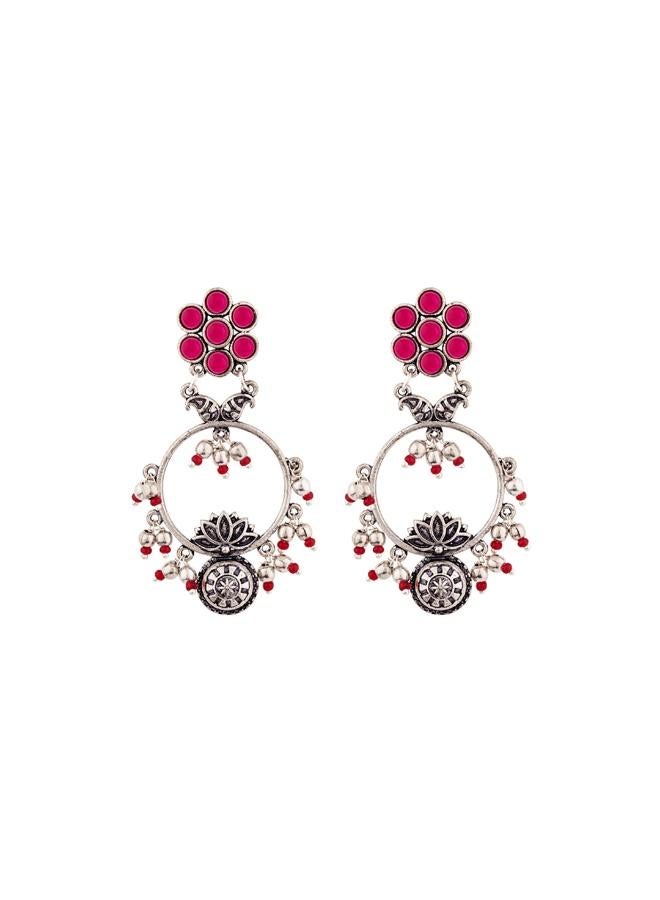 VOYLLA Abhira Floral Drop Style Hoop Earrings - Image 2