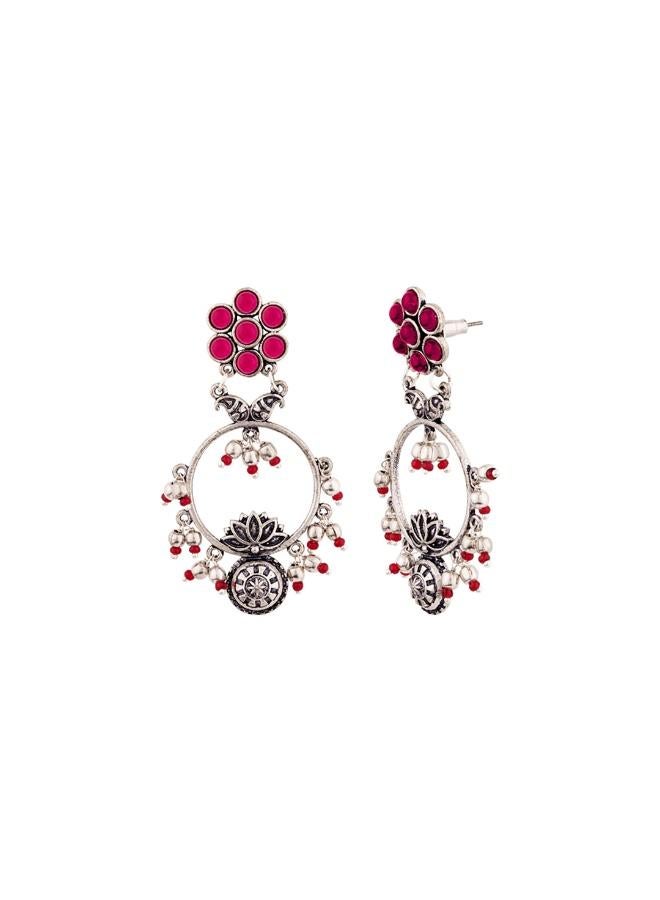 VOYLLA Abhira Floral Drop Style Hoop Earrings - Image 3