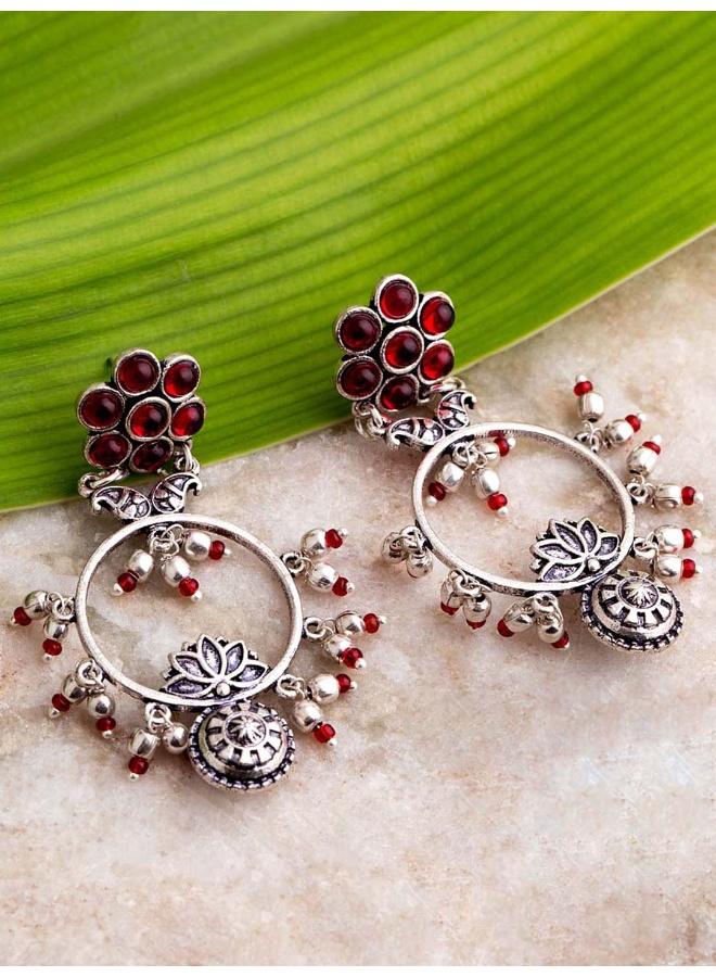 VOYLLA Abhira Floral Drop Style Hoop Earrings - Image 1