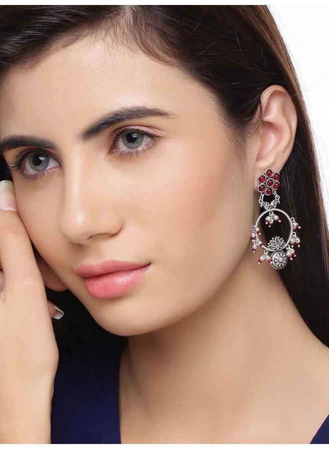 VOYLLA Abhira Floral Drop Style Hoop Earrings - Image 5
