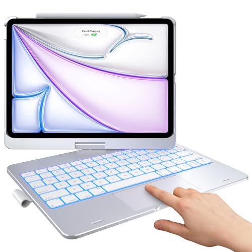 typecase حافظة لوحة المفاتيح اللمسية من تايب كيس لجهاز آيباد إير 11 بوصة (M3/M2، 2025/2024) و آيباد برو 11 (الجيل 4/3/2/1)، لوحة تتبع متعددة اللمس، إضاءة خلفية بـ 11 لون، قابلة للدوران 360° لجهاز آيباد إير 5/4، فضي - Image 1