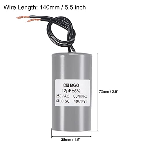 MECCANIXITY CBB60 Run Capacitor 12uF 250V AC 2 Wires 50/60Hz Cylinder Motor Running Capacitor 73x38mm for Air Compressor Water Pump - Image 2