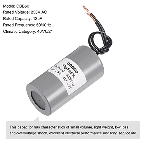 MECCANIXITY CBB60 Run Capacitor 12uF 250V AC 2 Wires 50/60Hz Cylinder Motor Running Capacitor 73x38mm for Air Compressor Water Pump - Image 3