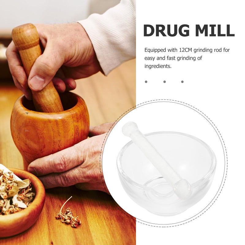 Glass Mortar and Pestle Set 12cm Spice Grinding Bowl for Garlic Crushing Kitchen Cooking - Image 4