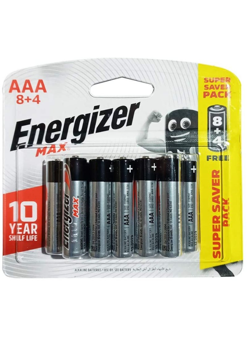 Energizer بطاريات إنرجايزر AAA ماكس القلوية E92 BP12