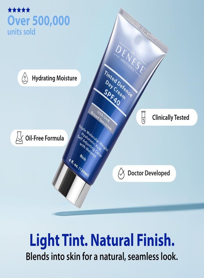 Dr. Denese SPF 40 Defense Day Cream (Rich) 4 oz – Tinted Moisturizer and Daily Sunscreen for Radiant Hydrated Skin – BB Cream with Antioxidants for Smooth Even Tone – Broad Spectrum SPF Protection - Image 3