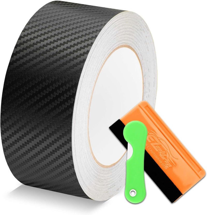 EZAUTO WRAP 3D Carbon Fiber Black Free Tool Kit Vinyl Wrap Rool Kit for Black Out Chrome Delete Window Trim Door Trim 2 in x 75 ft - Image 1