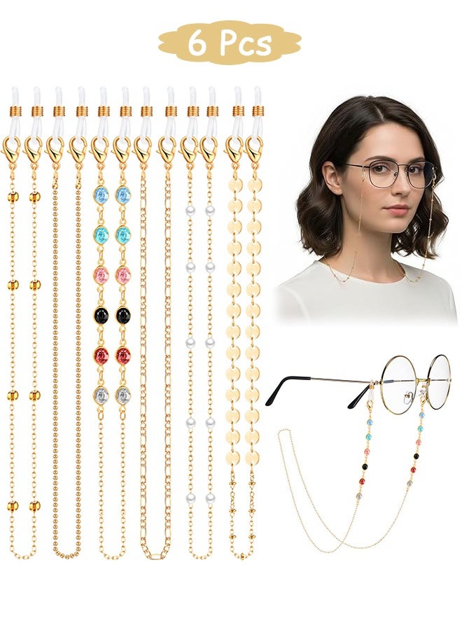 جي دي 6 قطع من سلاسل النظارات المانعة للانزلاق للرجال والنساء، حوامل أحزمة النظارات المضادة للضياع، حبل تعليق للنظارات، ملحق للنظارات، سلسلة نظارات شمسية أنيقة، حبل نظارات القراءة - Image 1