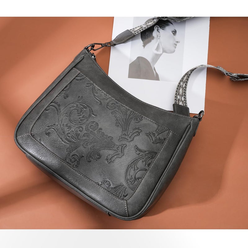 VIMUTI Crossbody Bags for Women,Vegan Leather Crossbody Purse with Adjustable Strap Embossed Flower Women's Shoulder Handbags (04-Dark Gray) - Image 3