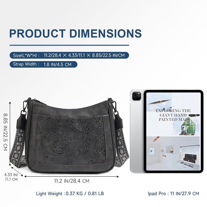 VIMUTI Crossbody Bags for Women,Vegan Leather Crossbody Purse with Adjustable Strap Embossed Flower Women's Shoulder Handbags (04-Dark Gray) - Image 5