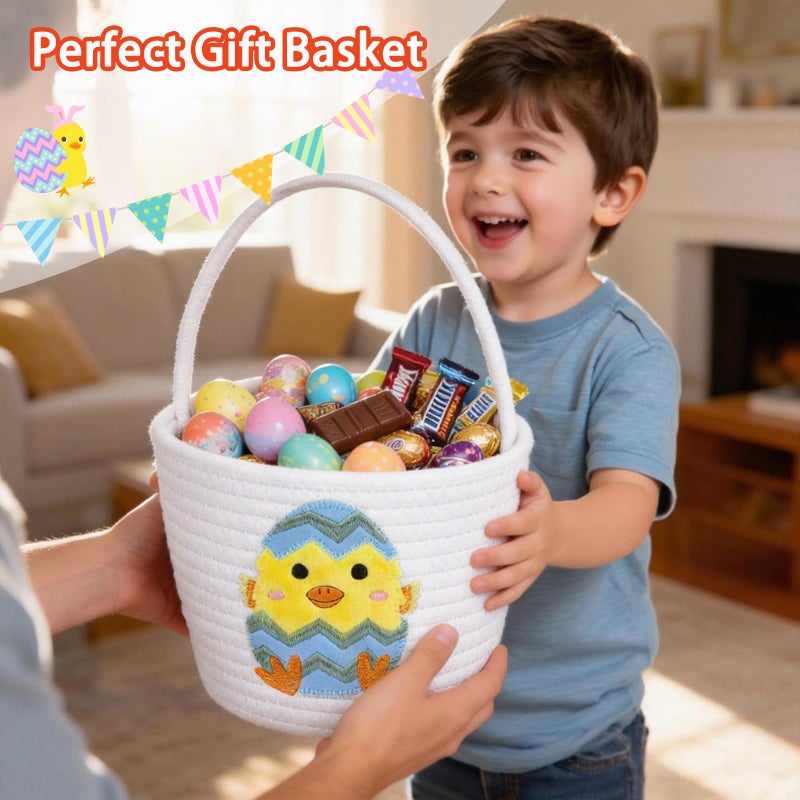XENTUMI Easter Basket, Easter Basket Essentials Baskets for Kids, Empty Bunny Egg Baskets for Boys, Girls, Toddler, Babies, Infant Gifts Basket Chick - Image 5