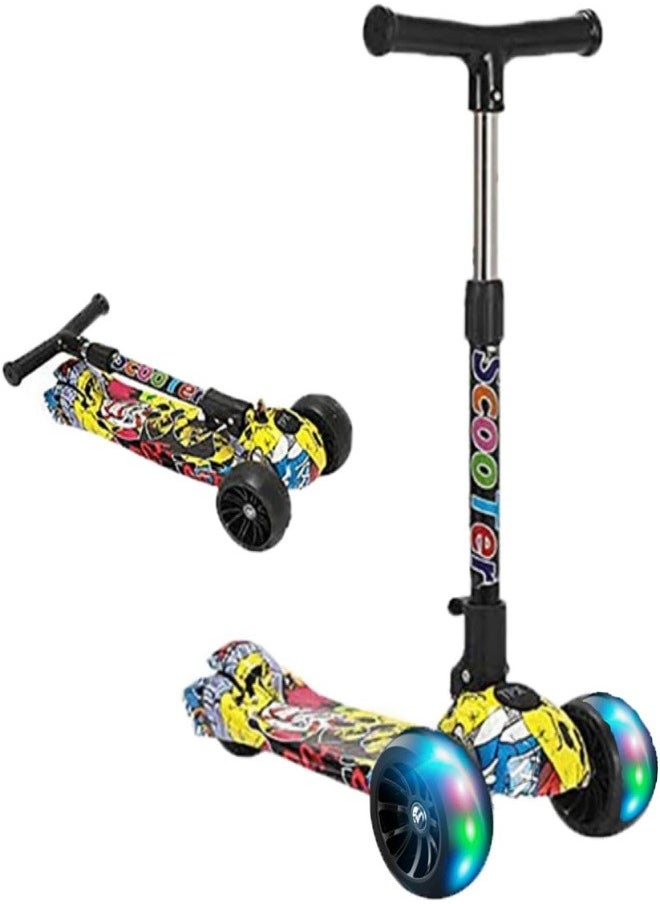 Generic Kids Adjustable Mini Kick Scooter with Flashing Polyurethane Best Gifts Age 3 to 10 years. Yellow aluminum structure  - Image 3