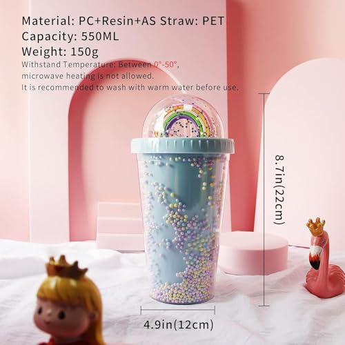 IKTU 550ml Sipper Double Wall Rainbow Water Bottle Glitter Tumbler | For Girls & Boys, School & Coaching | Gift For Kids, Plastic (Pack of 1) (Blue OR Green) - Image 3