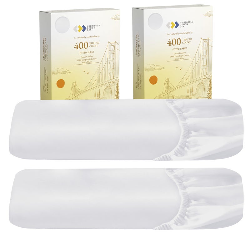 California Design De 2-Pack California King Fitted Sheets  400 Thread Count 100% Cotton Sateen  Deep Pocket Cal King Fitted Sheets That Stay Tight (Bright White)  - Image 1