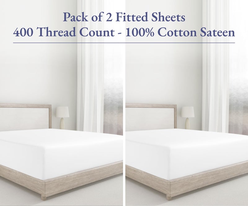 California Design De 2-Pack California King Fitted Sheets  400 Thread Count 100% Cotton Sateen  Deep Pocket Cal King Fitted Sheets That Stay Tight (Bright White)  - Image 2