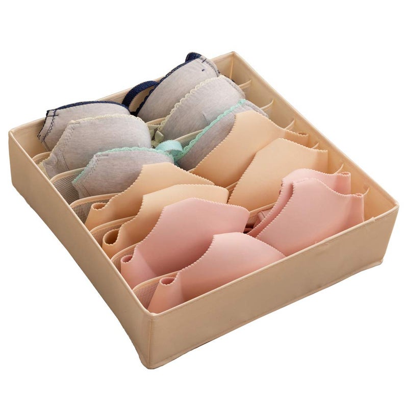 ALYER Collapsible BraAC Cup Drawer OrganizerDurable Cloth Storage Box Bins Dividers for PantiesUnderwearSocksLingerieBeige7 Cells - Image 2