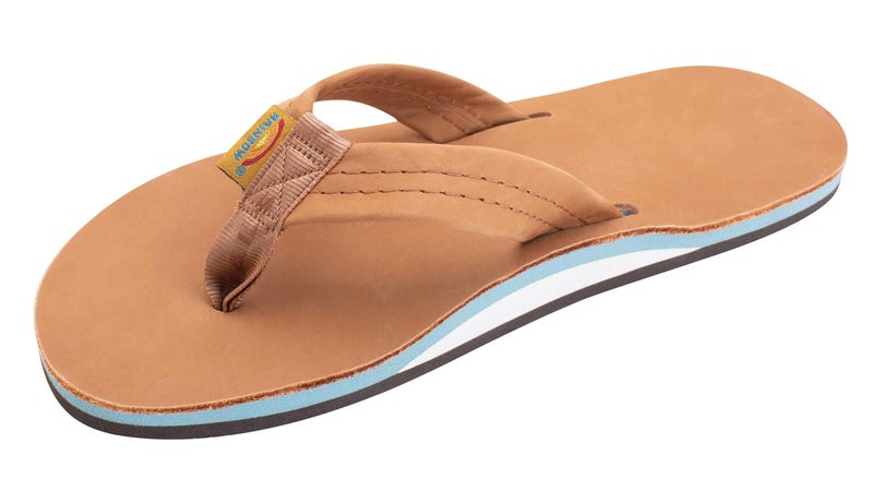 Rainbow Sandals Men's Single Layer Classic Leather Sandal, Tan/Blue, Men's Large / 9.5-10.5 B(M) US - Image 1