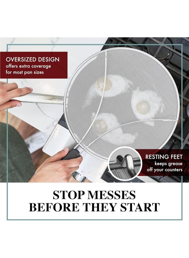 HOMESTAR Stainless Steel Grease Splatter Screen for Frying Pan 13 inch, Stops Hot Oil Splash, Protects Skin from Burns, Splatter Guard for Cooking, Iron Skillet Lid, Keeps Kitchen Clean - Image 3