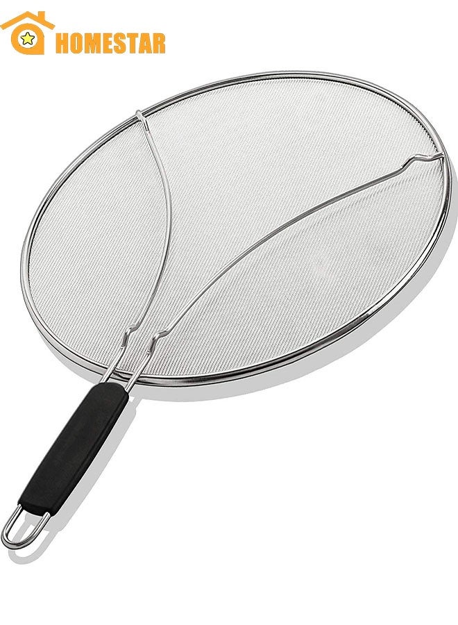 HOMESTAR Stainless Steel Grease Splatter Screen for Frying Pan 13 inch, Stops Hot Oil Splash, Protects Skin from Burns, Splatter Guard for Cooking, Iron Skillet Lid, Keeps Kitchen Clean - Image 1