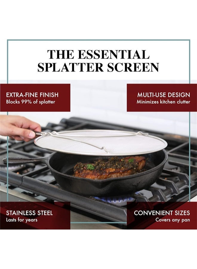HOMESTAR Stainless Steel Grease Splatter Screen for Frying Pan 13 inch, Stops Hot Oil Splash, Protects Skin from Burns, Splatter Guard for Cooking, Iron Skillet Lid, Keeps Kitchen Clean - Image 2