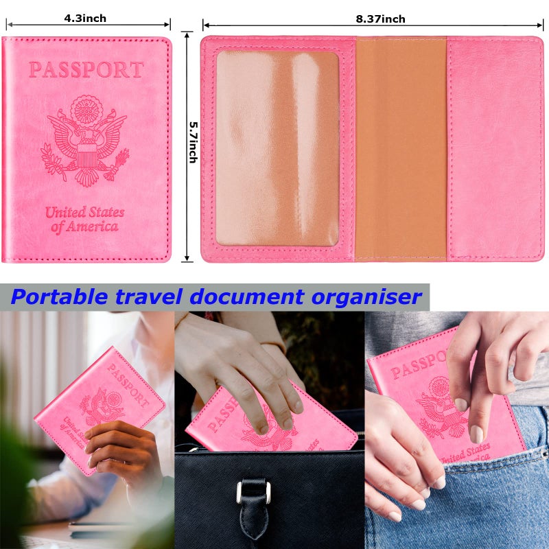 Herain Passport Holder Cover Wallet Case for 2 Women Men Family, Passport Book Holders Covers Wallets Travel Must Haves Cruise Ship Essentials (pink & purple) - Image 2