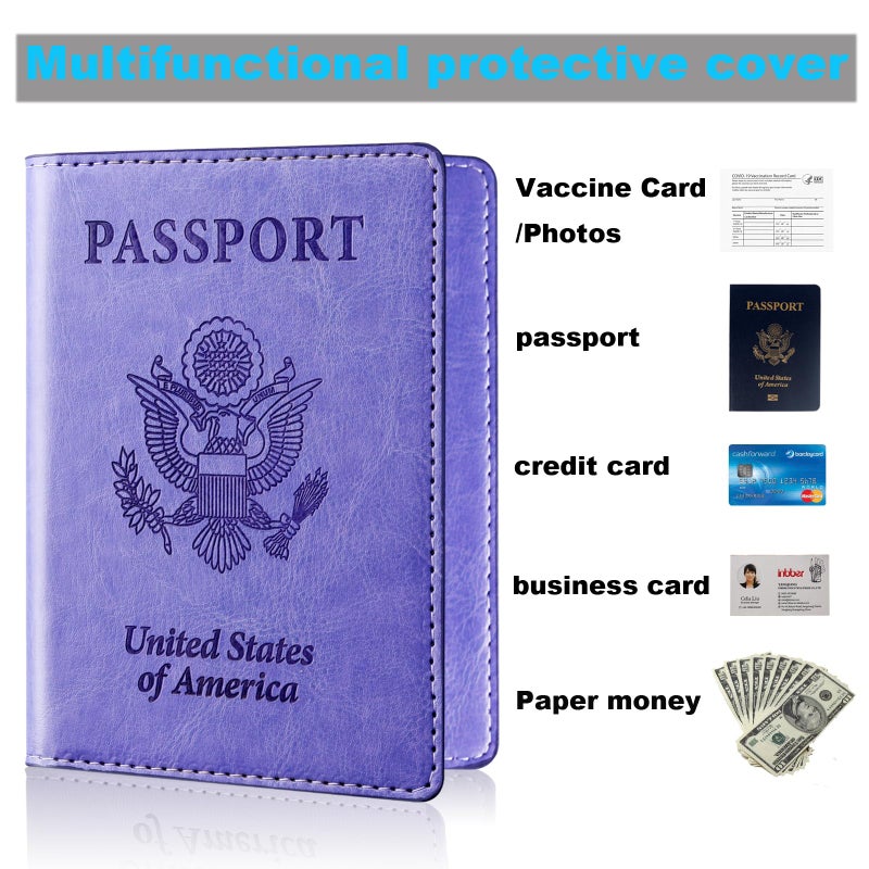 Herain Passport Holder Cover Wallet Case for 2 Women Men Family, Passport Book Holders Covers Wallets Travel Must Haves Cruise Ship Essentials (pink & purple) - Image 4