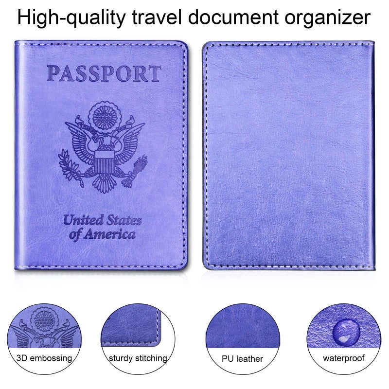 Herain Passport Holder Cover Wallet Case for 2 Women Men Family, Passport Book Holders Covers Wallets Travel Must Haves Cruise Ship Essentials (pink & purple) - Image 5