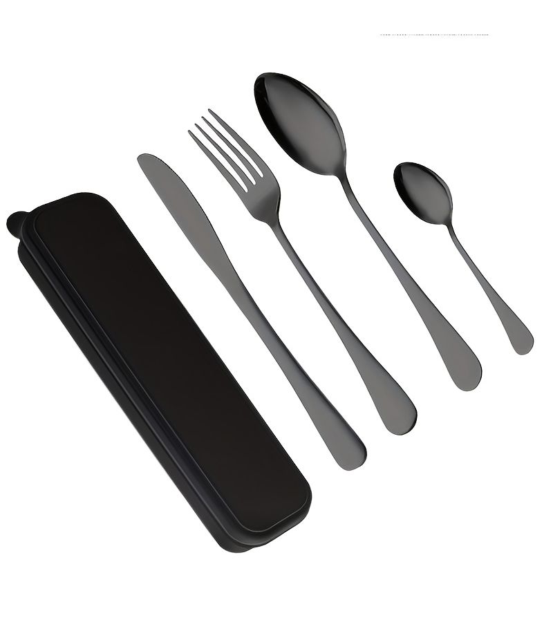 5pcs Silvery Straw Stainless Steel Camping Utensil Set Heavy Duty Reusable Cutlery - Image 4