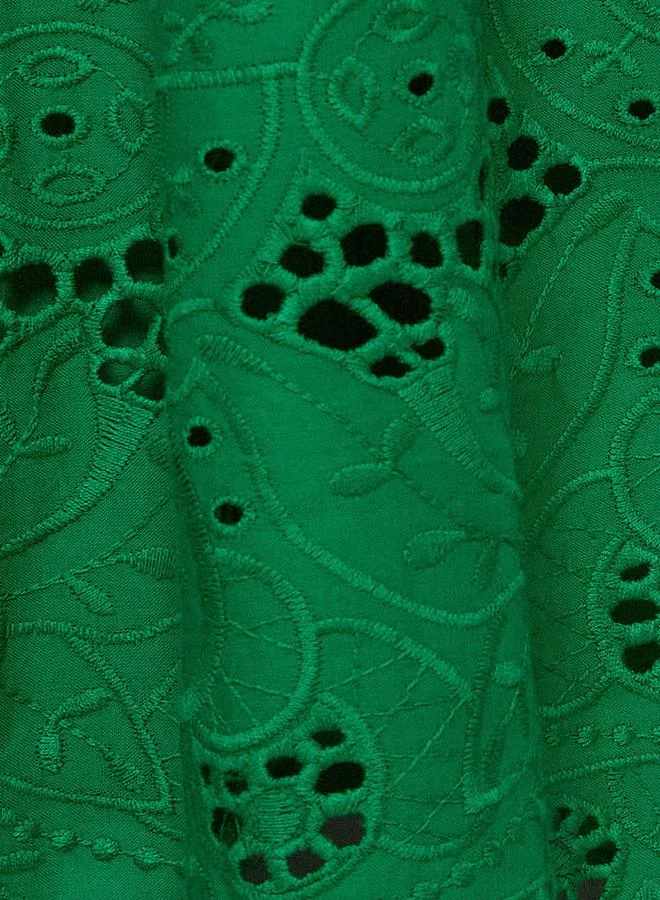 ايكونيك Iconic Midi Cotton Embroidered Hem Skirt with Pleat Detail