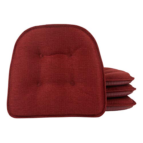 Klear Vu Omega NonSlip Universal Chair Cushions for Dining Room Kitchen and Office Use UShaped SkidProof Seat Pad 15x16 Inches 4 Pack Solid Flame Red 4 Count