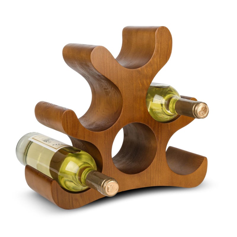 TRUDING Countertop Wine Rack - 6 Bottle Wooden Wine Rack - Freestanding Wine Bottle Holder Stand - Wine Storage Rack for Cabinet Pantry Bar Kitchen (Brown) - Image 1