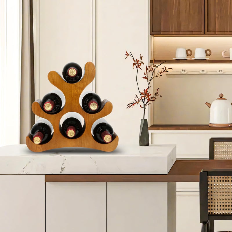 TRUDING Countertop Wine Rack - 6 Bottle Wooden Wine Rack - Freestanding Wine Bottle Holder Stand - Wine Storage Rack for Cabinet Pantry Bar Kitchen (Brown) - Image 4
