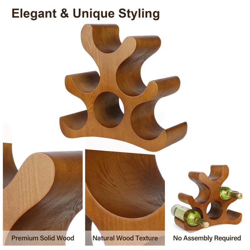 TRUDING Countertop Wine Rack - 6 Bottle Wooden Wine Rack - Freestanding Wine Bottle Holder Stand - Wine Storage Rack for Cabinet Pantry Bar Kitchen (Brown) - Image 3