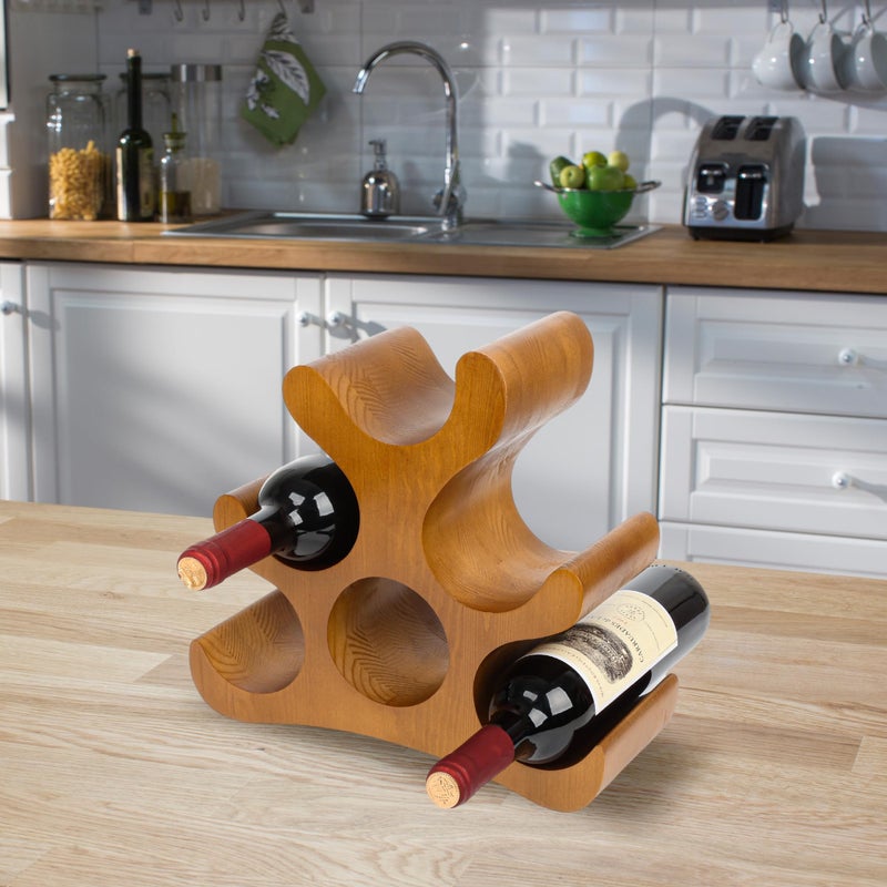 TRUDING Countertop Wine Rack - 6 Bottle Wooden Wine Rack - Freestanding Wine Bottle Holder Stand - Wine Storage Rack for Cabinet Pantry Bar Kitchen (Brown) - Image 5
