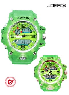 JoeFox 2 Pcs Digital Analog Large Face Dial & Small Face Dial Dual Display LED Sports Wristwatch Quartz Waterproof 30M Men Women and Kids Fashion Dresses Matching Watches Green  - Image 1