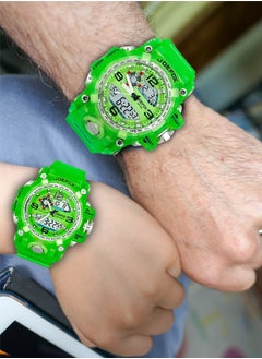 JoeFox 2 Pcs Digital Analog Large Face Dial & Small Face Dial Dual Display LED Sports Wristwatch Quartz Waterproof 30M Men Women and Kids Fashion Dresses Matching Watches Green  - Image 3