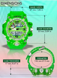 JoeFox 2 Pcs Digital Analog Large Face Dial & Small Face Dial Dual Display LED Sports Wristwatch Quartz Waterproof 30M Men Women and Kids Fashion Dresses Matching Watches Green  - Image 4